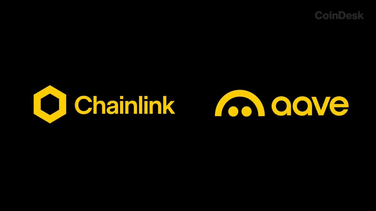 Logos of Chainlink and Aave displayed side by side against a black background.