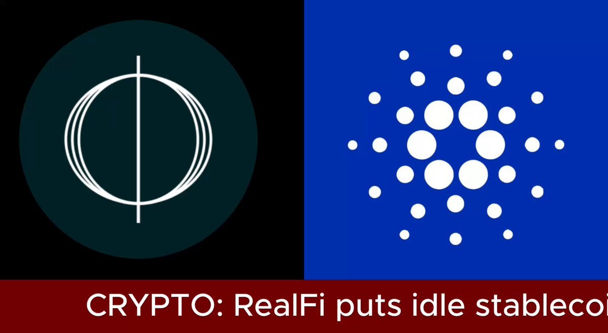 Graphic featuring the circular logos of RealFi and Cardano side by side on dark backgrounds.