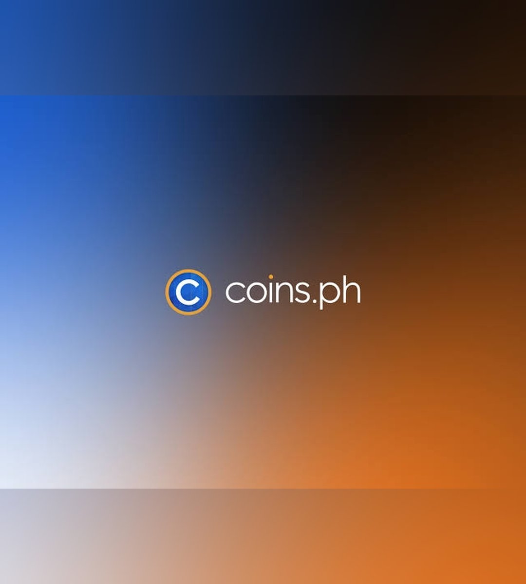 Coins.ph logo displayed on a blue and orange gradient background.