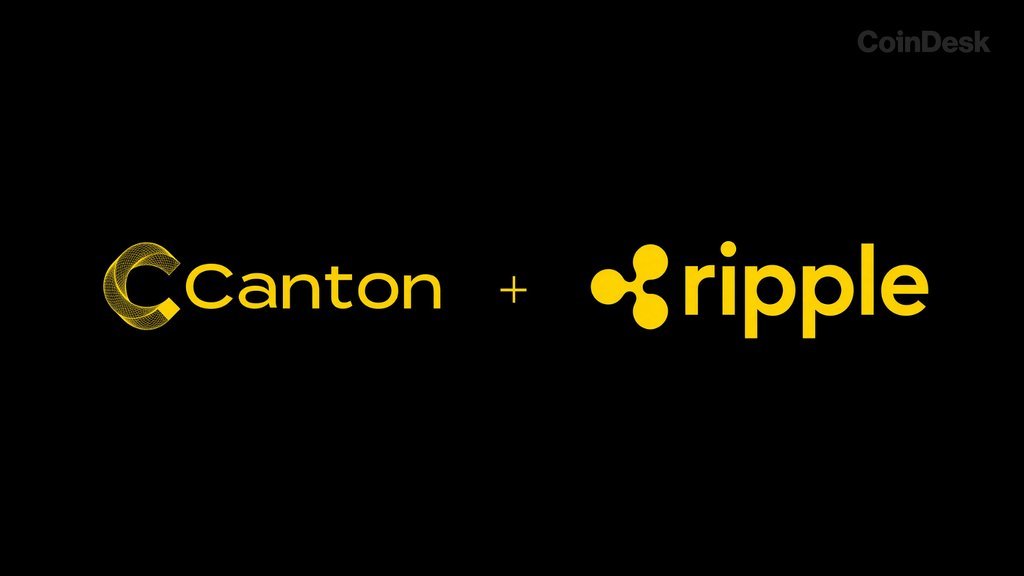 Graphic displaying the Canton logo and Ripple logo side by side in yellow on a black background.