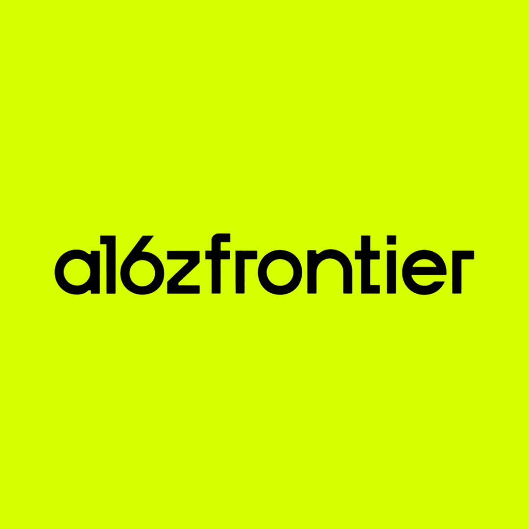 The 'a16zfrontier' text logo in black typography against a bright neon yellow background.