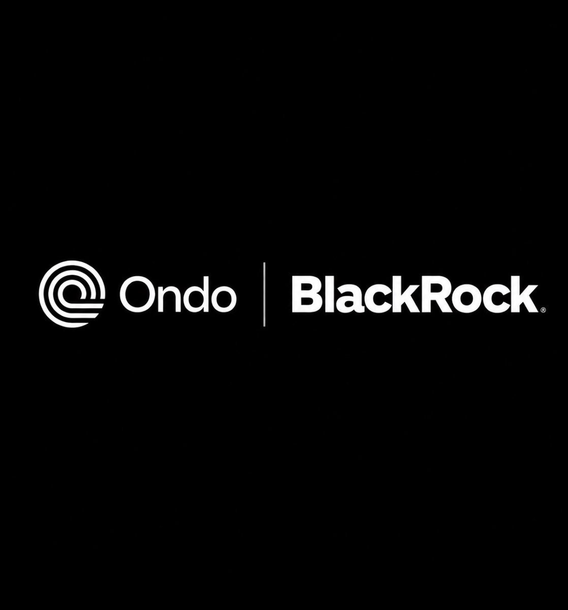 Ondo and BlackRock logos displayed side by side against a black background.