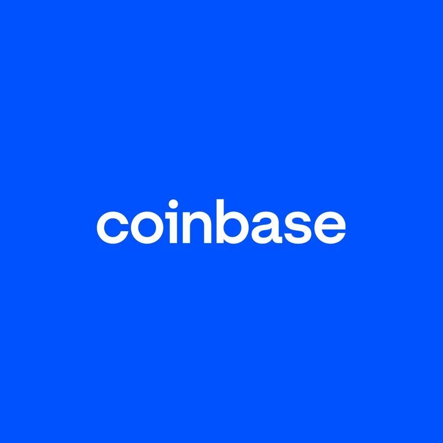 Coinbase logo in white text on a solid blue background.