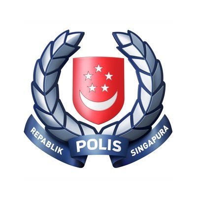 Official crest of the Singapore Police Force featuring a shield with stars and crescent surrounded by laurel leaves
