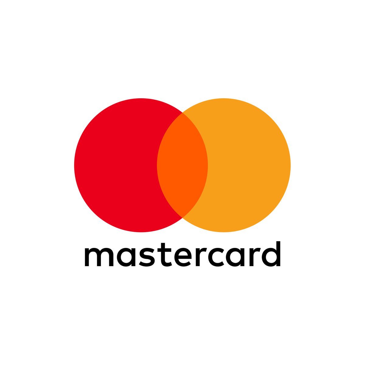 Mastercard logo featuring interlocking red and yellow circles with the wordmark below on a white background.