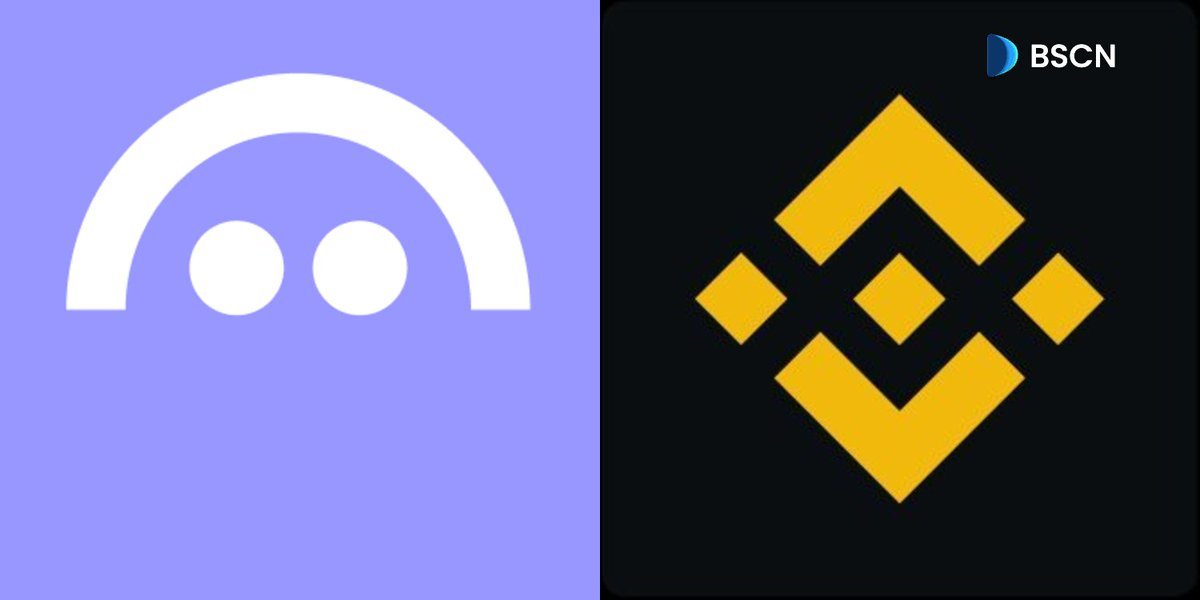 Split graphic showing the Aave protocol logo on a light purple background alongside the yellow Binance logo on a black background.