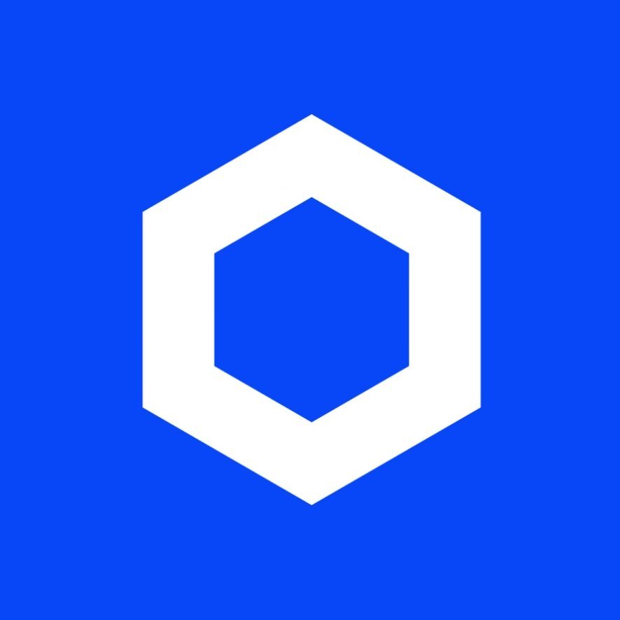 Chainlink hexagon logo on a blue background