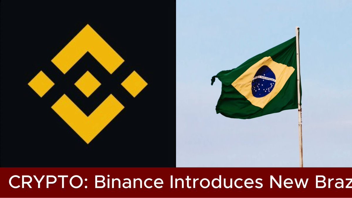 Graphic showing the yellow Binance logo alongside the national flag of Brazil.