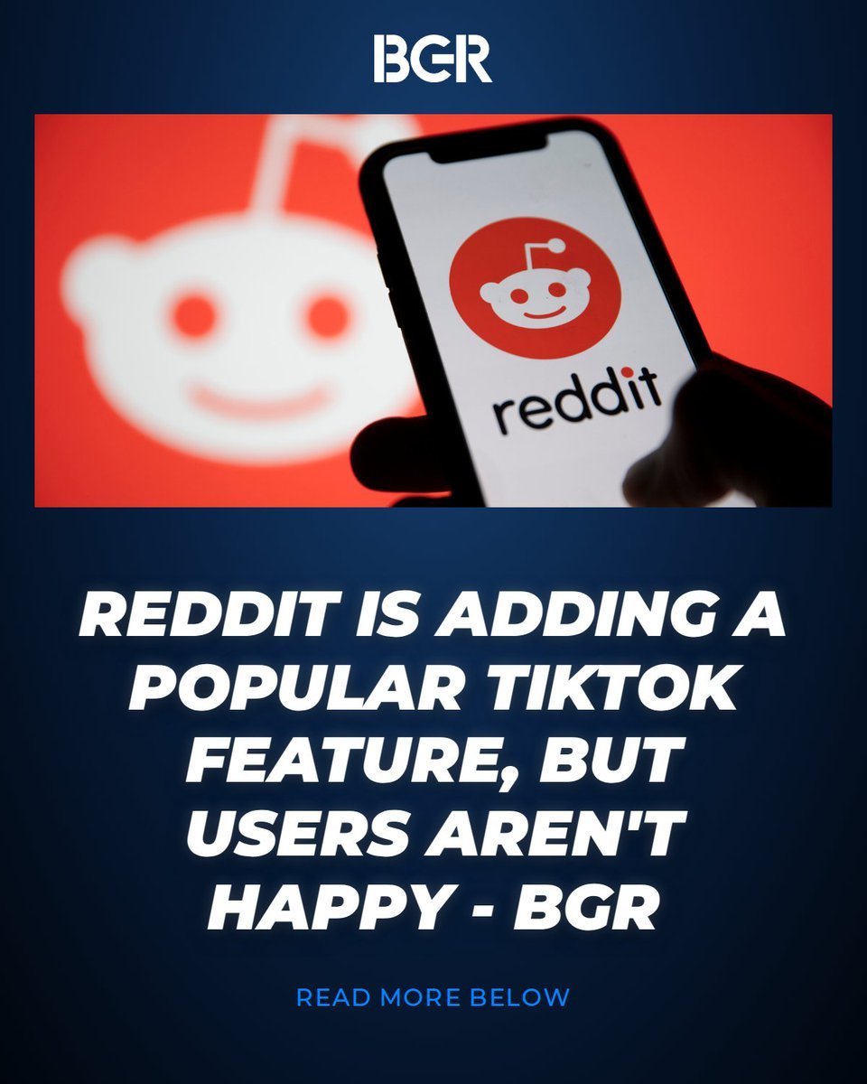 A smartphone displaying the Reddit logo held in front of a red screen showing the Reddit mascot outline, accompanied by text about Reddit feed changes.