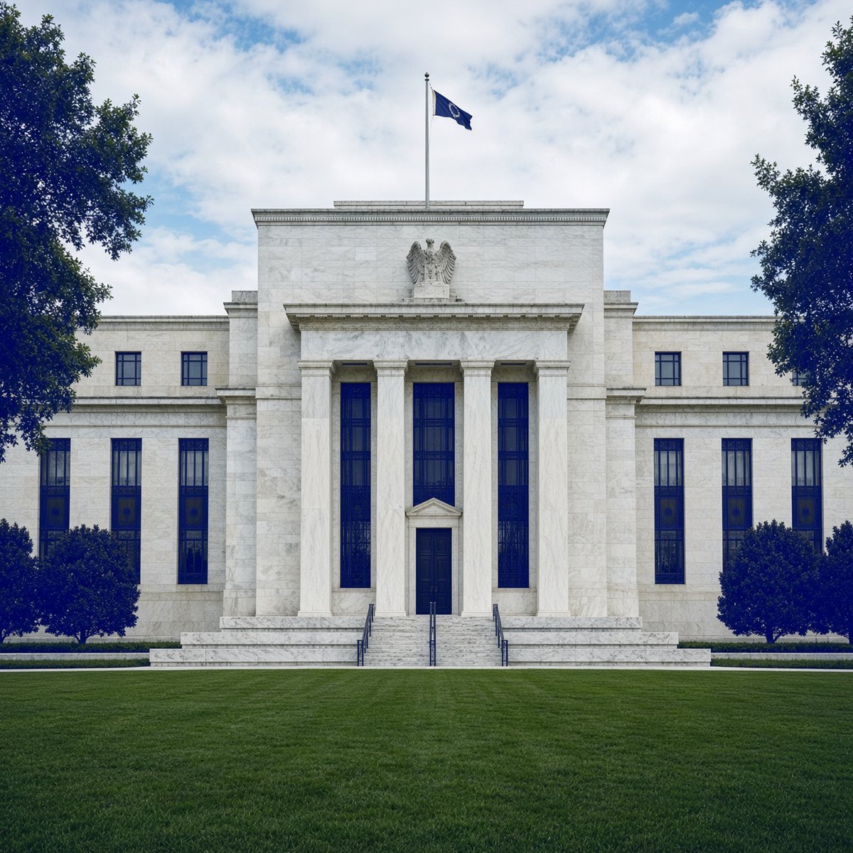 Front view of the Marriner S. Eccles Federal Reserve Board Building in Washington, D.C.
