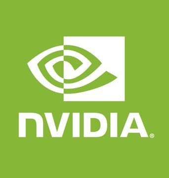 Nvidia logo in white on a lime green background.