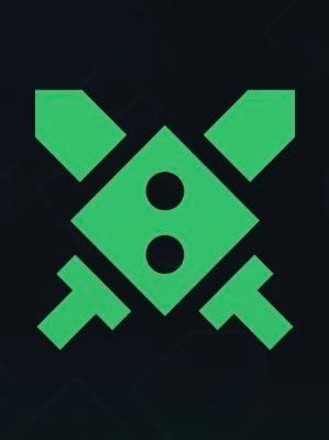 Green Duelbits logo featuring two crossed swords behind a die on a dark background.