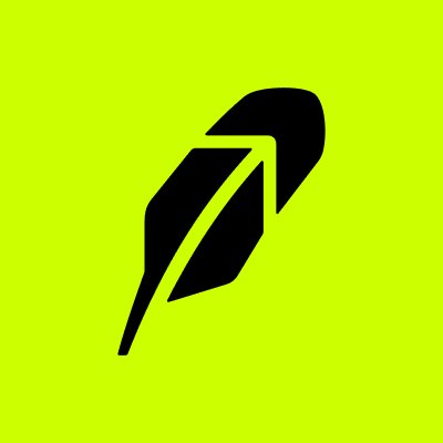 Robinhood feather logo depicted in black against a neon green square background.