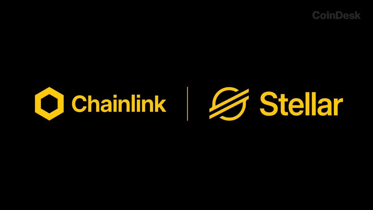 Chainlink and Stellar logos side by side on a black background.