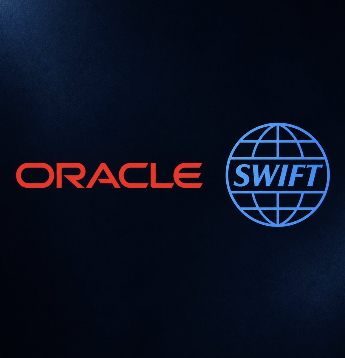 Logos of Oracle in red and Swift inside a globe emblem side by side against a dark background.