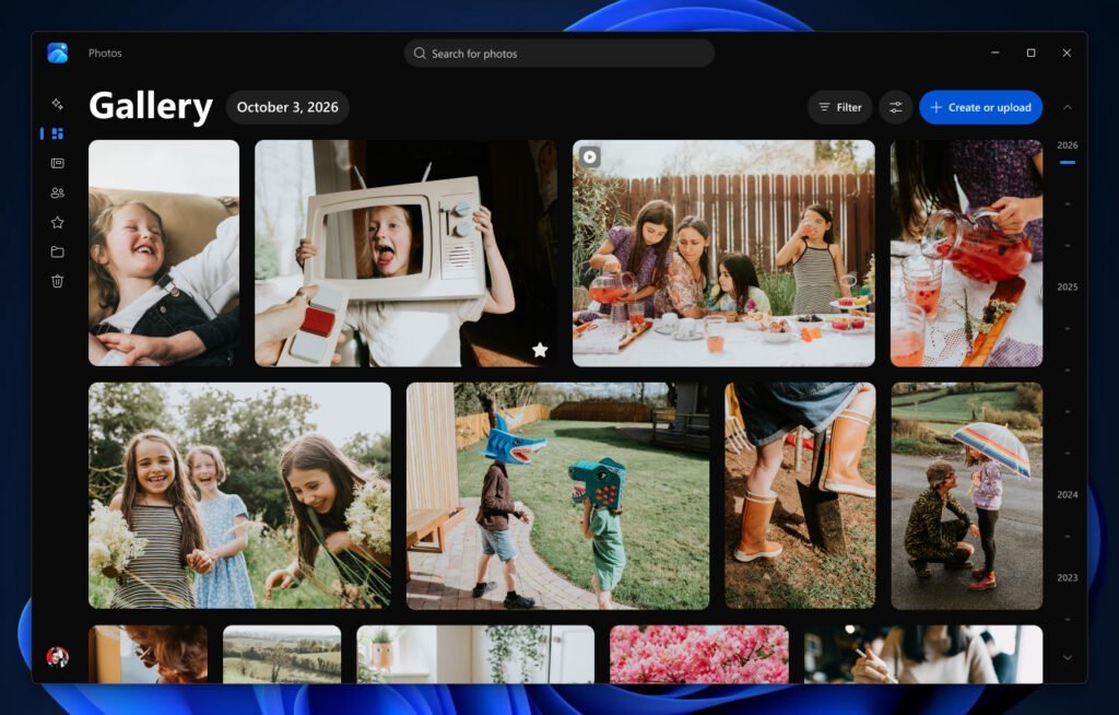Screenshot of the redesigned Gallery view in the Microsoft Photos app for Windows 11.