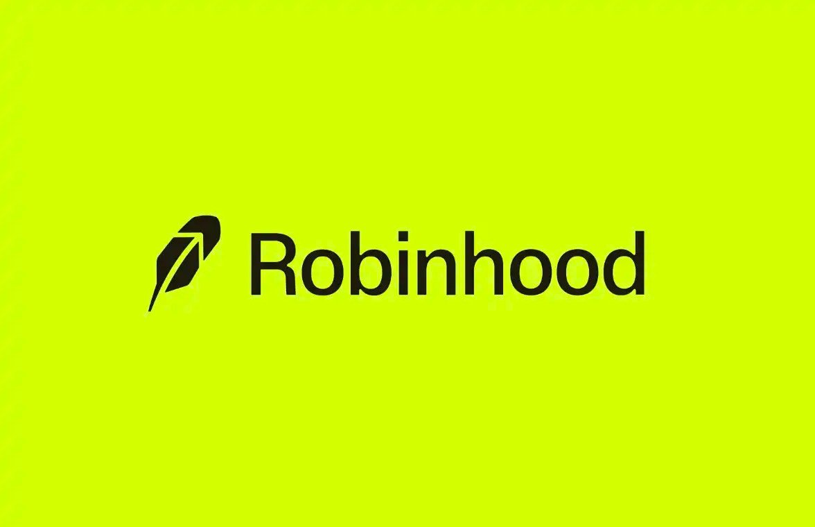 Robinhood feather logo and name on a neon green background.