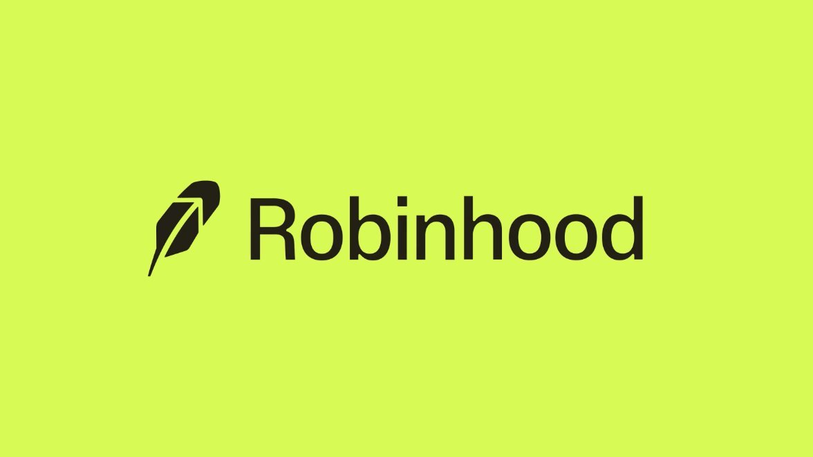Robinhood logo and feather icon set against a neon green background.