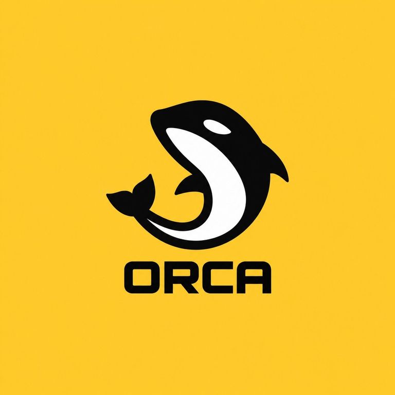 Orca logo featuring a stylized killer whale icon above the word ORCA on a yellow background