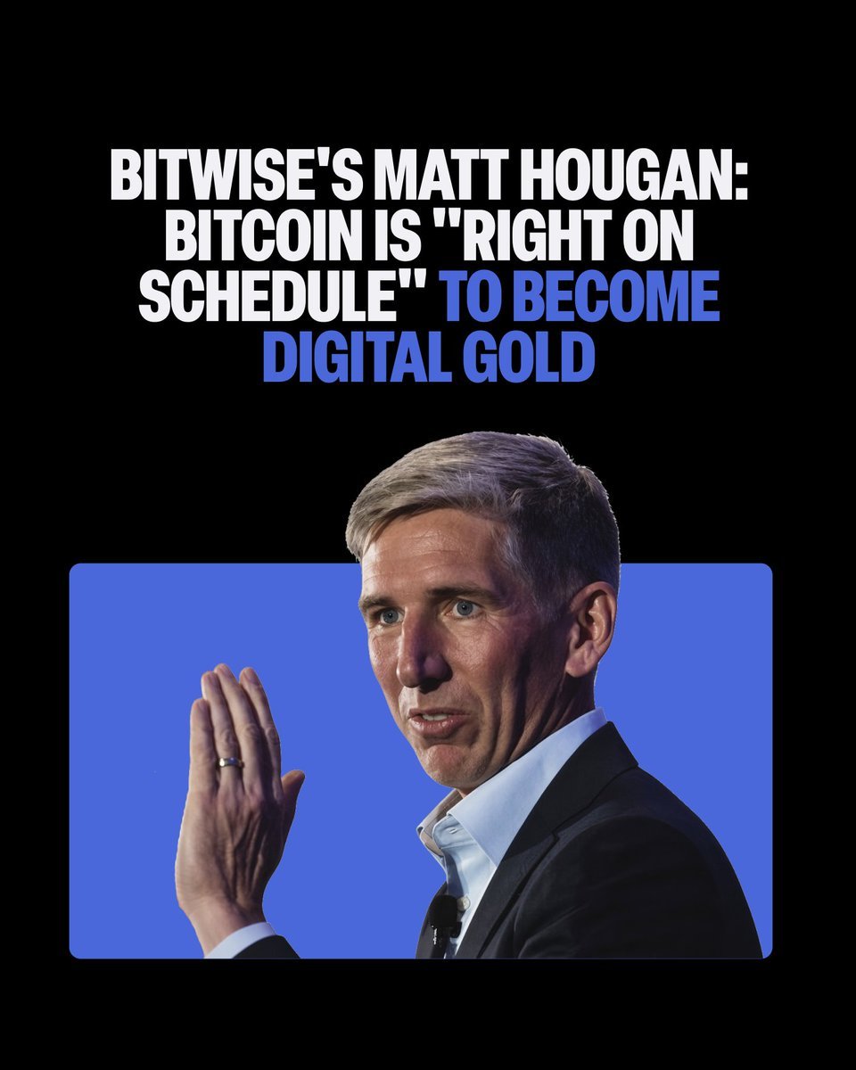 Portrait of Bitwise CIO Matt Hougan with headline text stating Bitcoin is right on schedule to become digital gold.