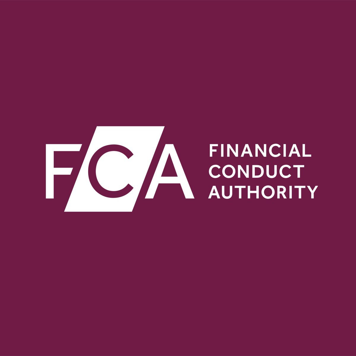 Logo of the UK Financial Conduct Authority (FCA) on a purple background.
