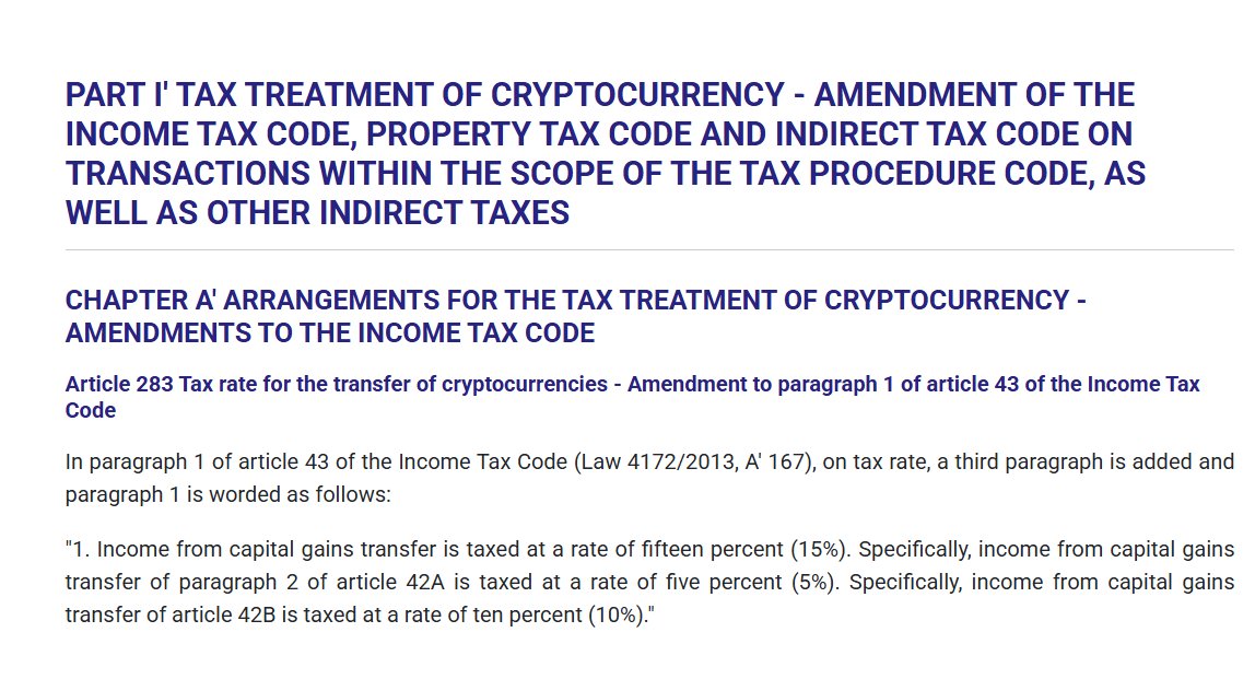 Screenshot of draft legislative text titled 'Part I Tax Treatment of Cryptocurrency - Amendment of the Income Tax Code' detailing tax rates on capital gains.