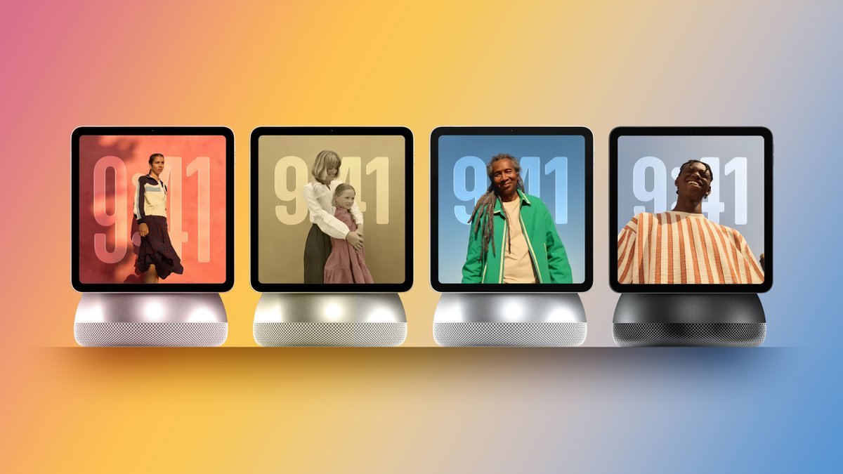Concept render of Apple smart home display hub devices shown in multiple colors