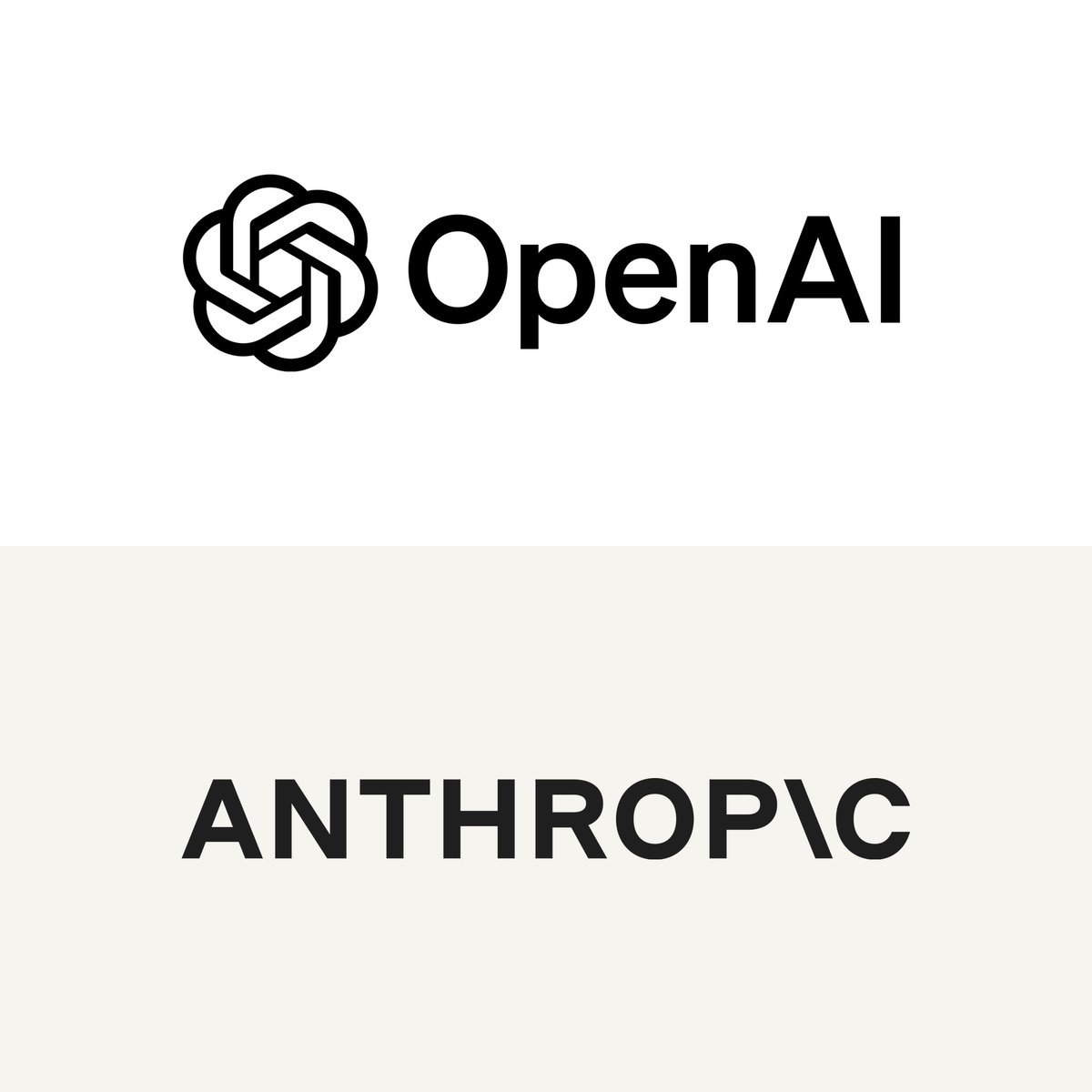 Logos of OpenAI and Anthropic displayed on a split white background.