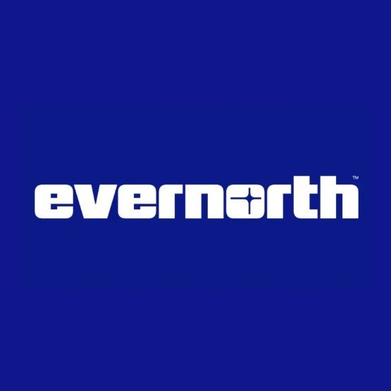 Evernorth logo in white text on a blue background