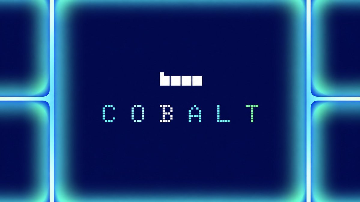 Graphic displaying the Base logo above the pixelated text 'COBALT' set against a dark blue background framed by glowing cyan borders.