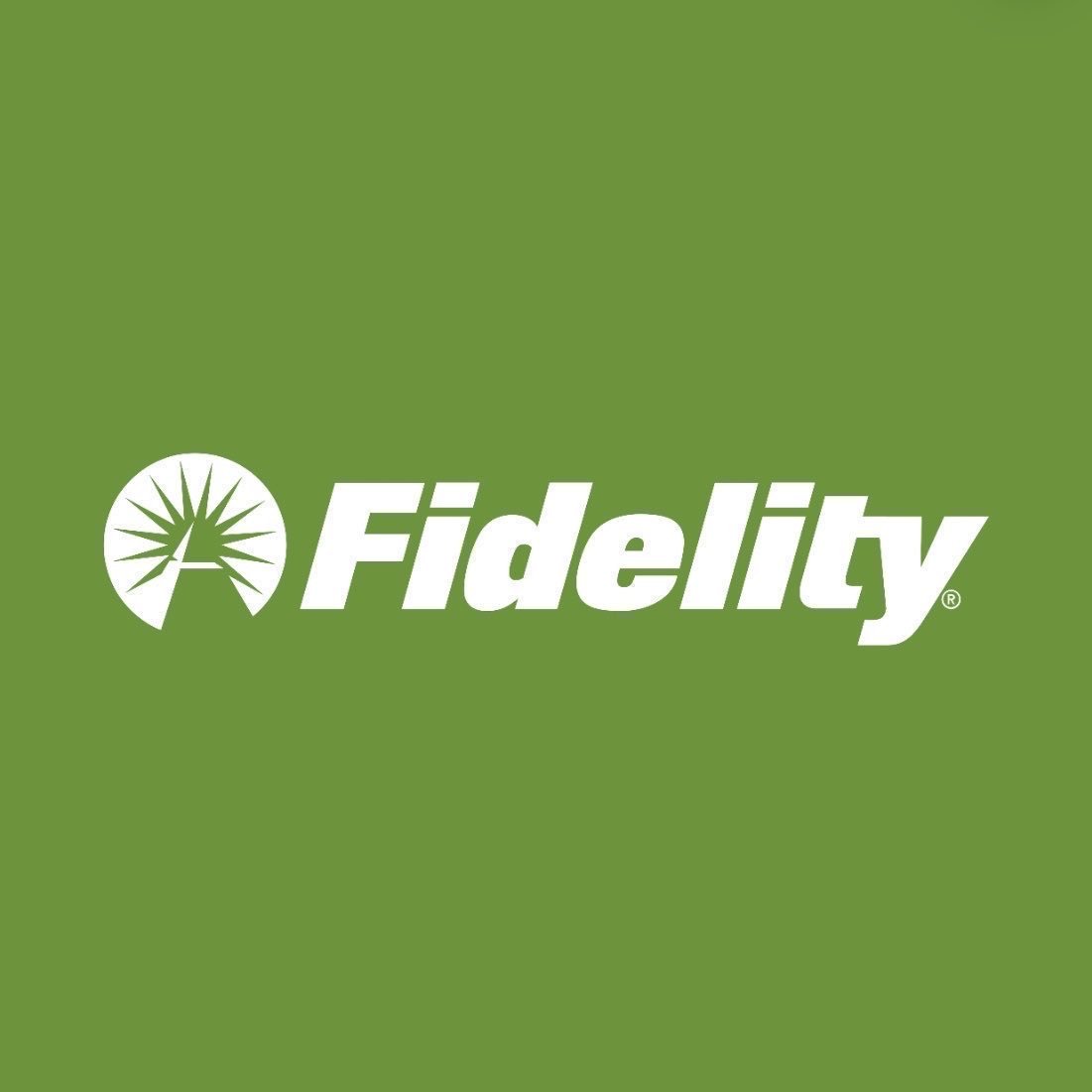 Fidelity logo in white text and icon set against a solid green background.