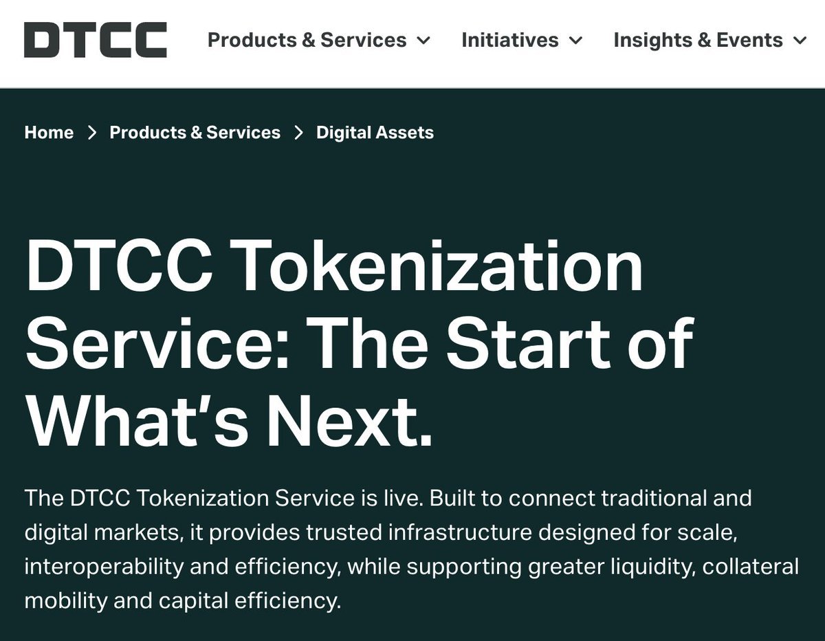 Webpage screenshot of the DTCC website announcing the launch of its Tokenization Service.