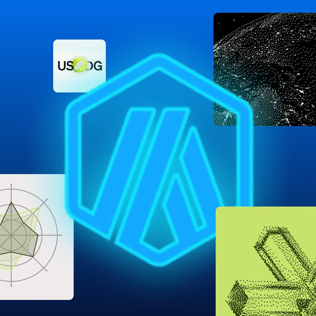 Illustration showing the glowing blue Arbitrum logo surrounded by the USDG logo and abstract graphic elements