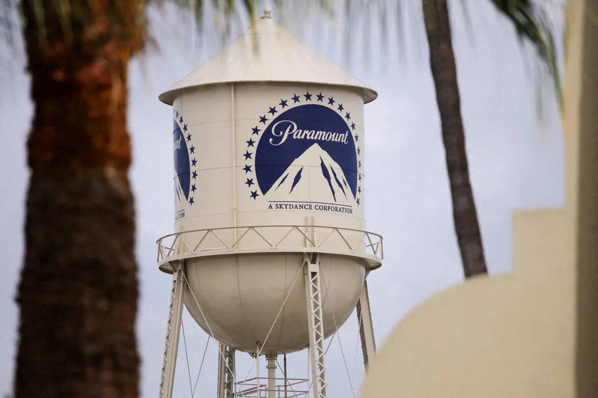 A white water tower featuring the Paramount logo and the text 'A Skydance Corporation'.