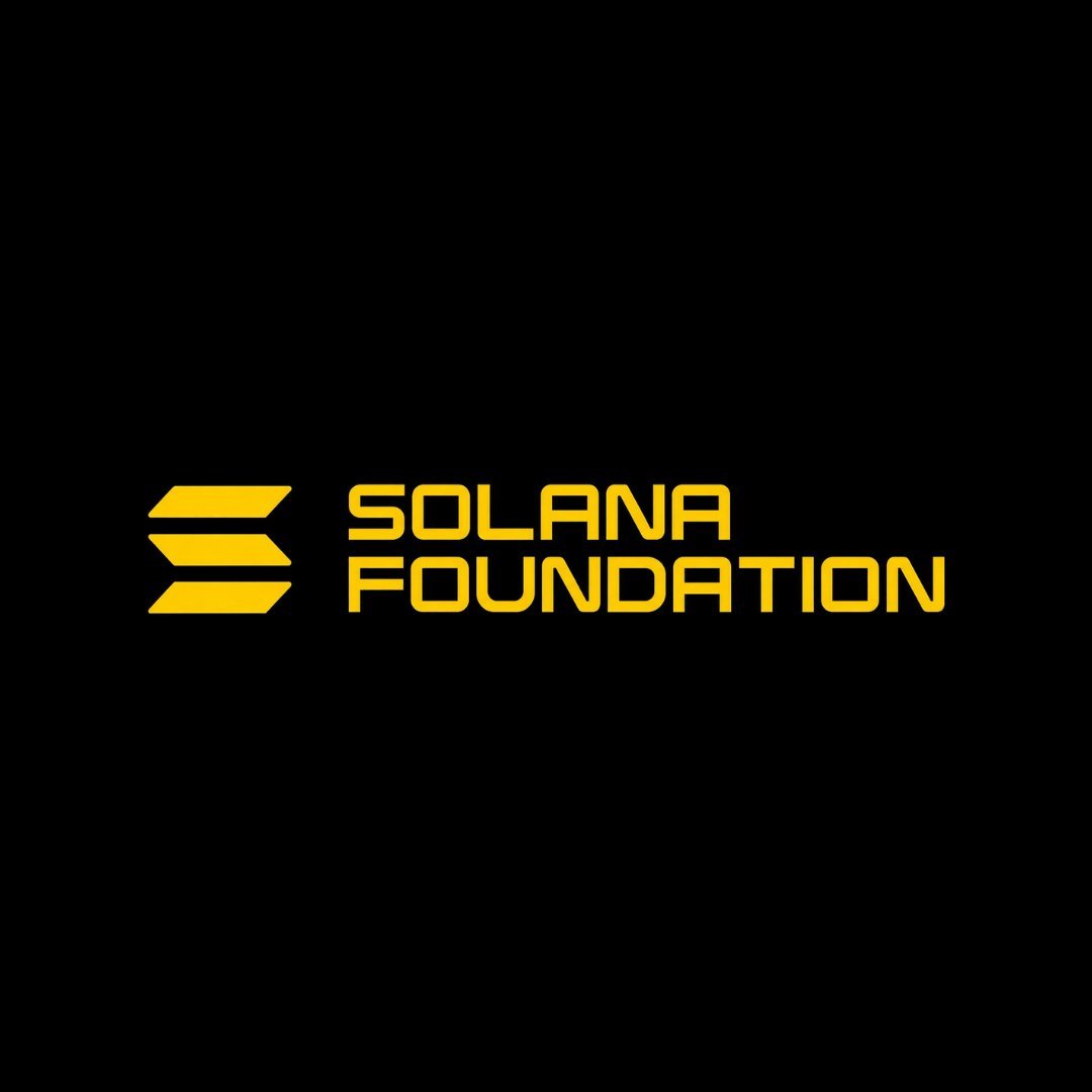 Solana Foundation logo with yellow emblem and text against a black background.