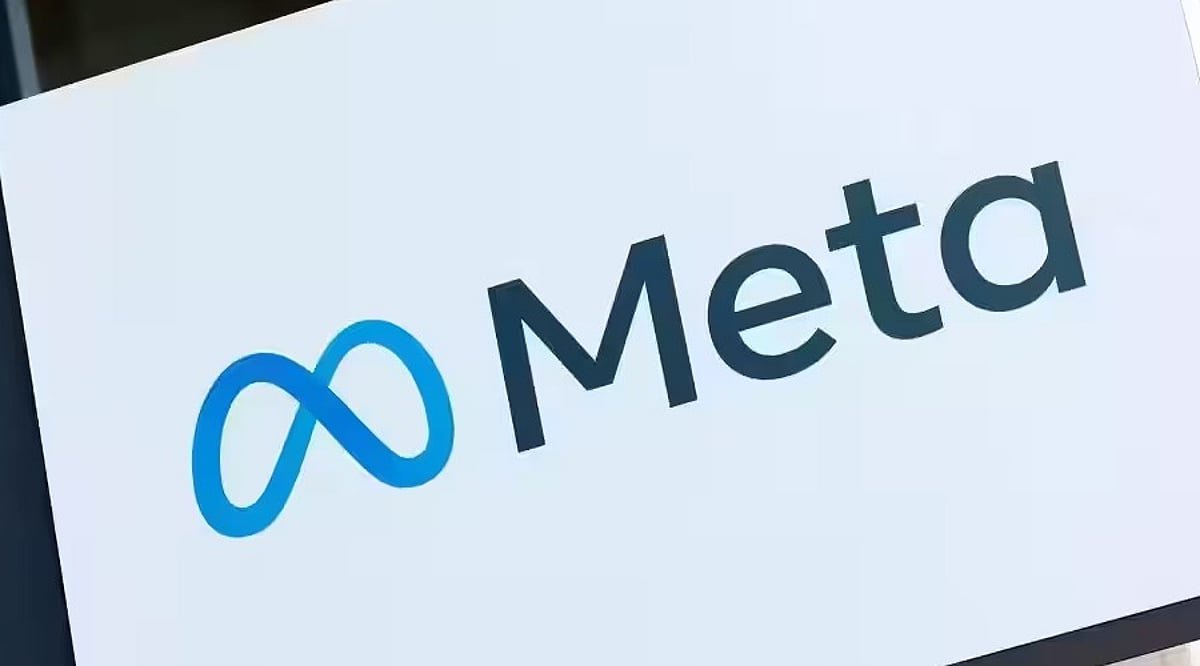 A sign displaying the Meta logo and company name.