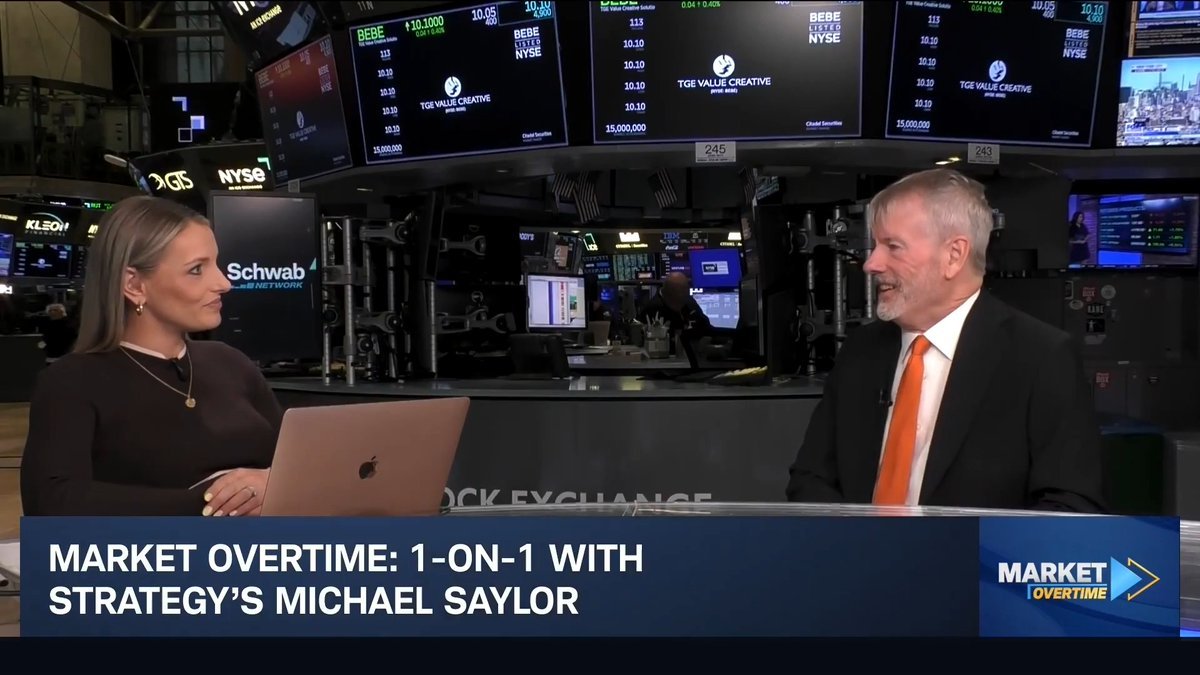 Michael Saylor during a televised interview on Schwab Network's Market Overtime program.