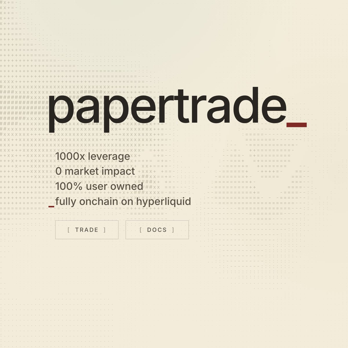 Homepage graphic for Papertrade displaying text for 1000x leverage and onchain trading on Hyperliquid.