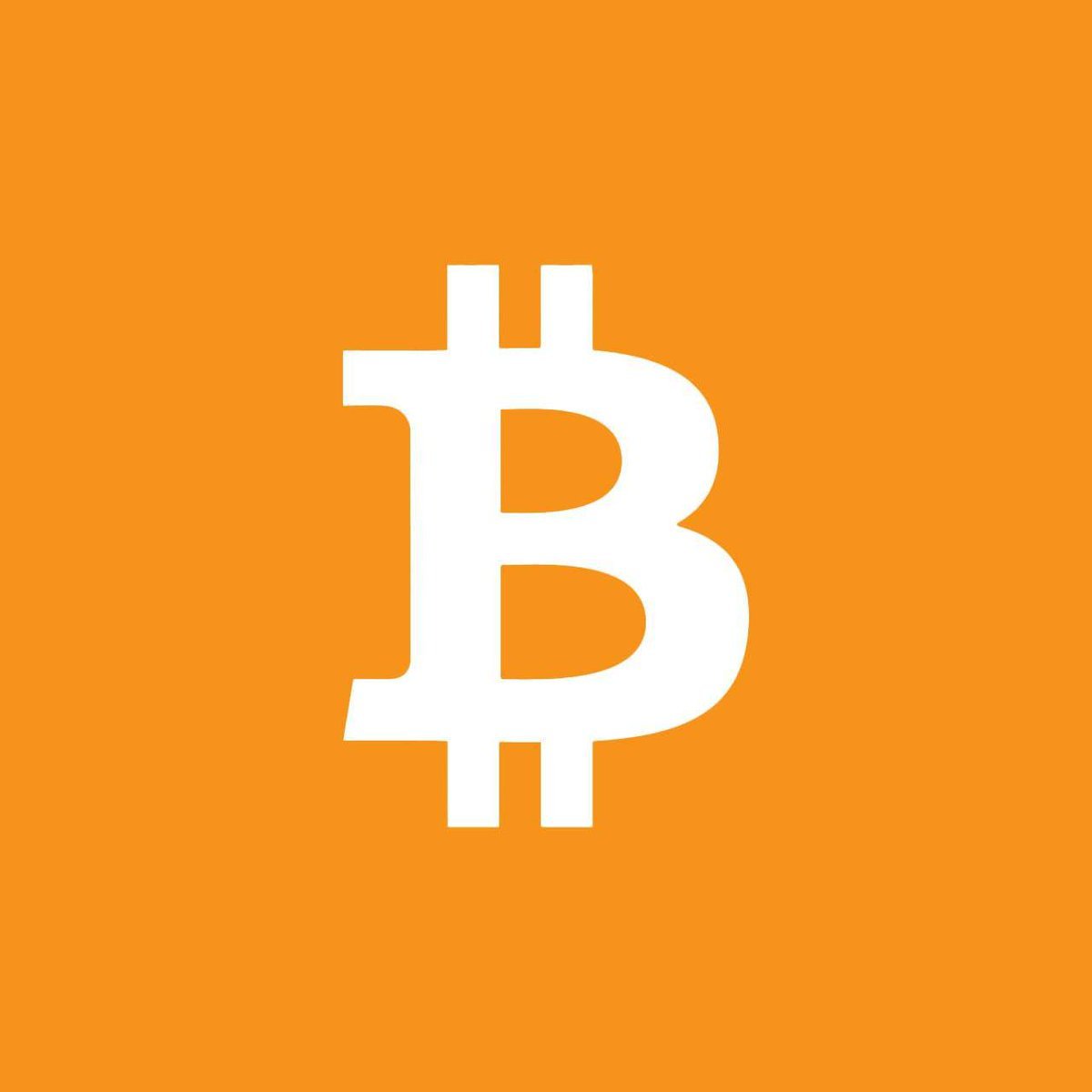 A white Bitcoin symbol centered on an orange background.