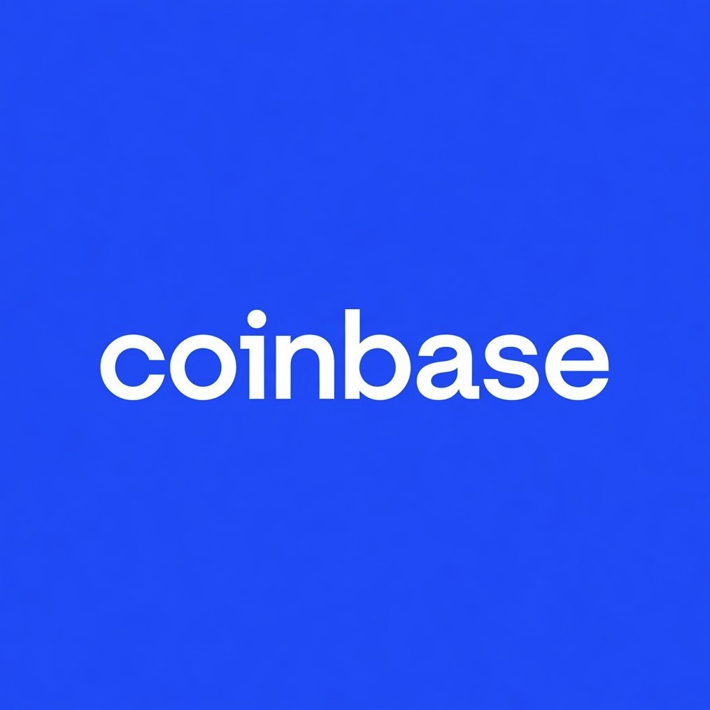 Coinbase logo in white lettering over a blue background