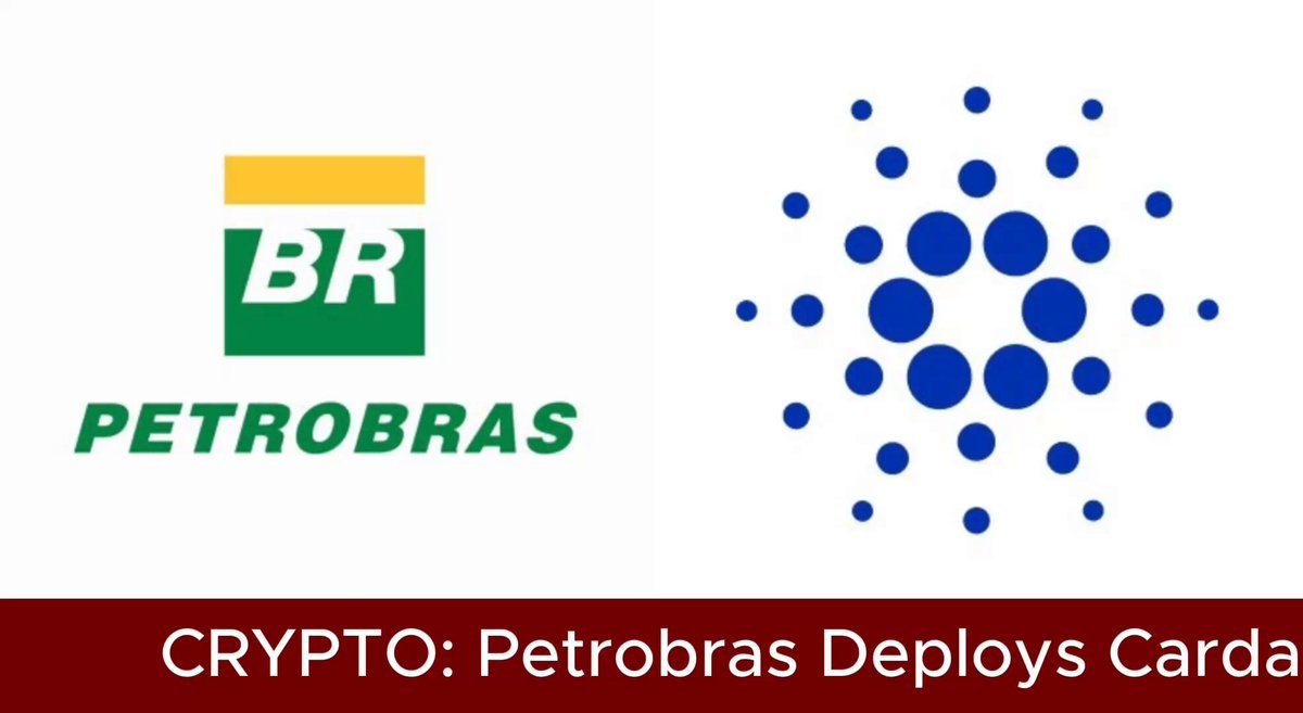 Petrobras and Cardano logos side by side on a white background with a news banner at the bottom.