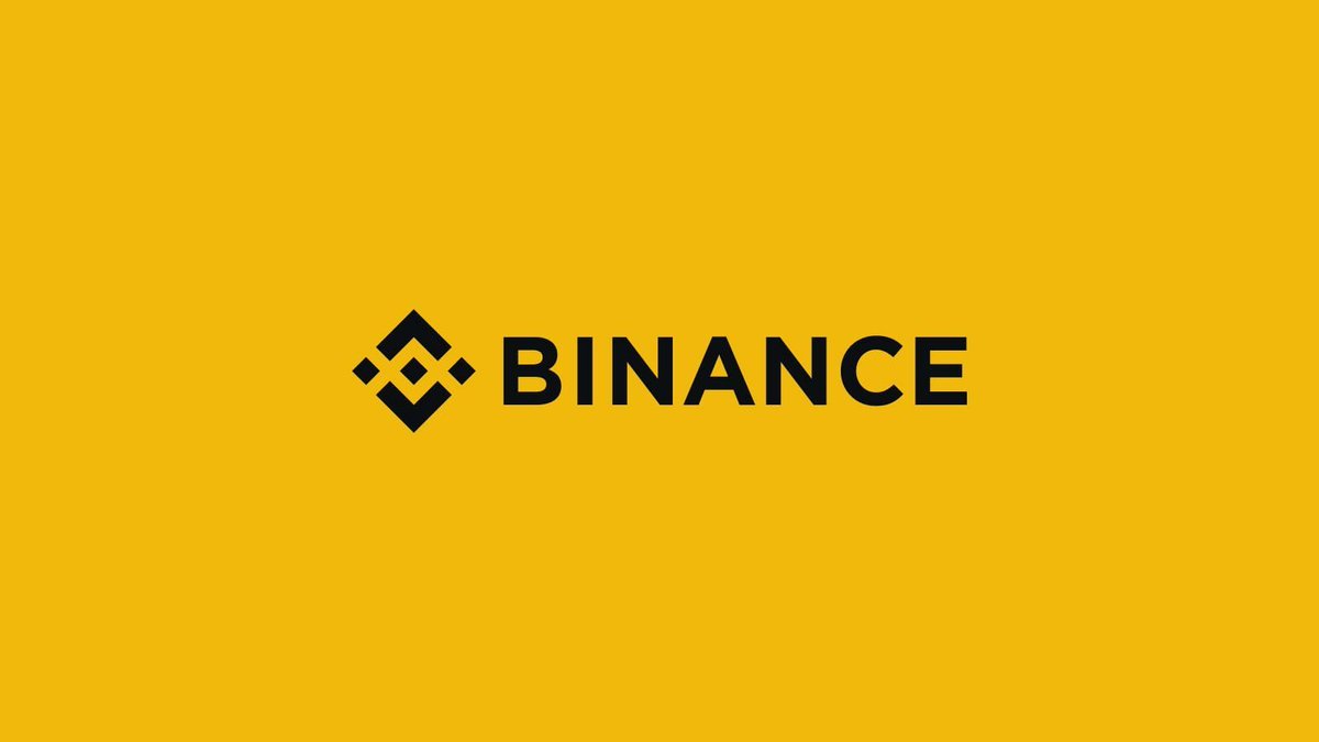 Binance logo displayed with black lettering and icon against a bright yellow background.