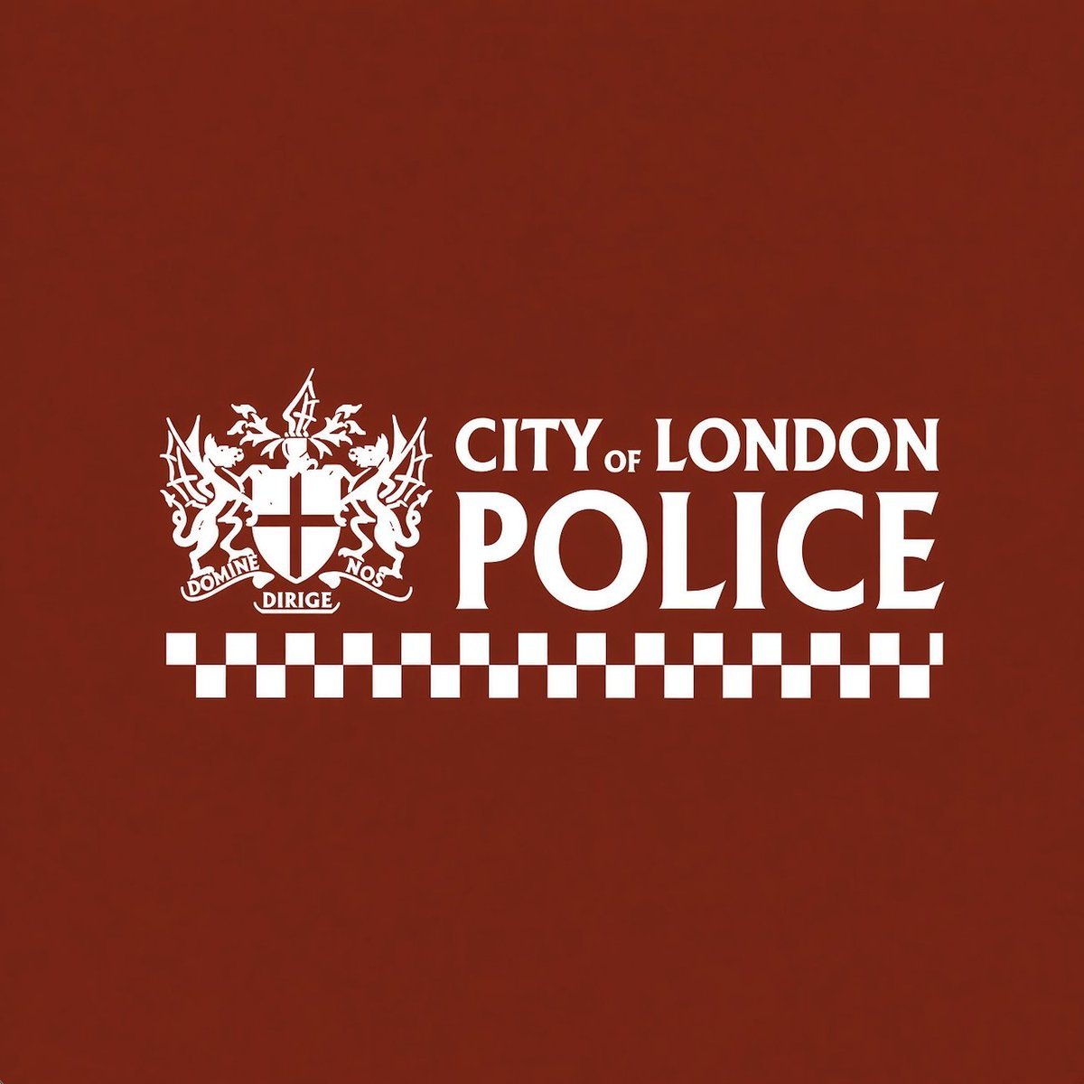City of London Police logo and crest on a dark red background.