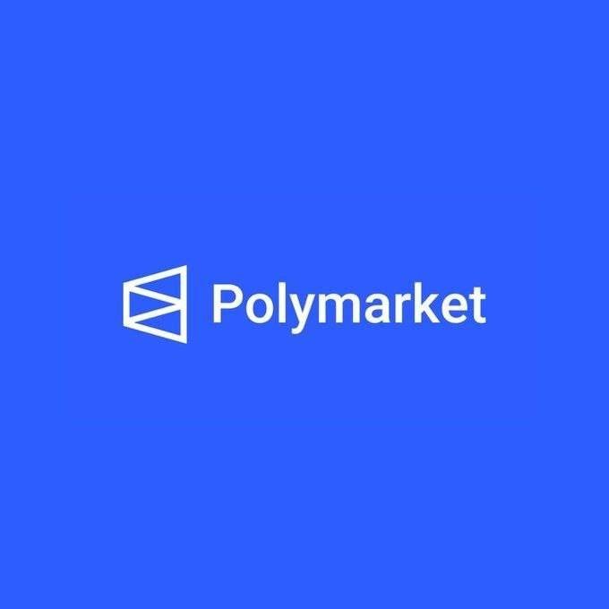Polymarket logo and wordmark against a blue background
