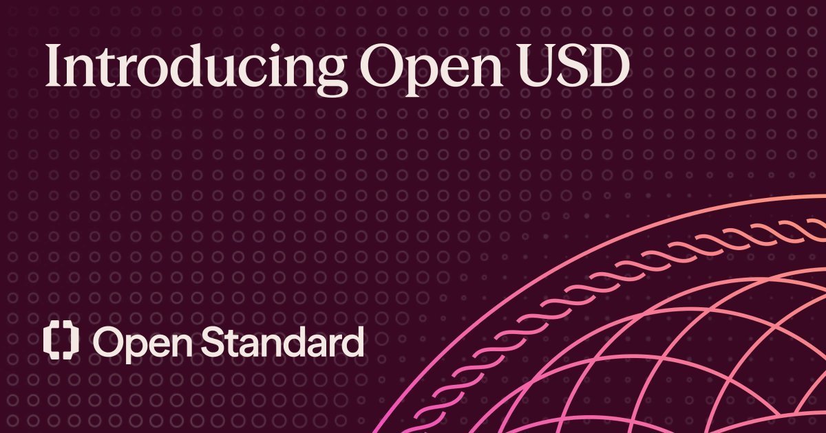 Graphic announcing 'Introducing Open USD' with the Open Standard logo against a patterned purple background.