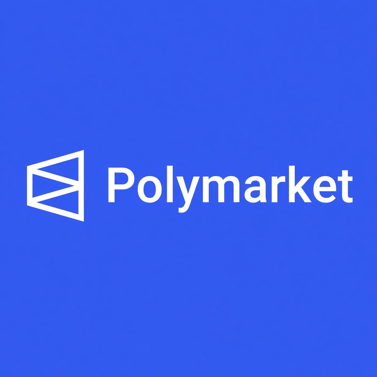 Polymarket logo and wordmark displayed in white against a bright blue background.