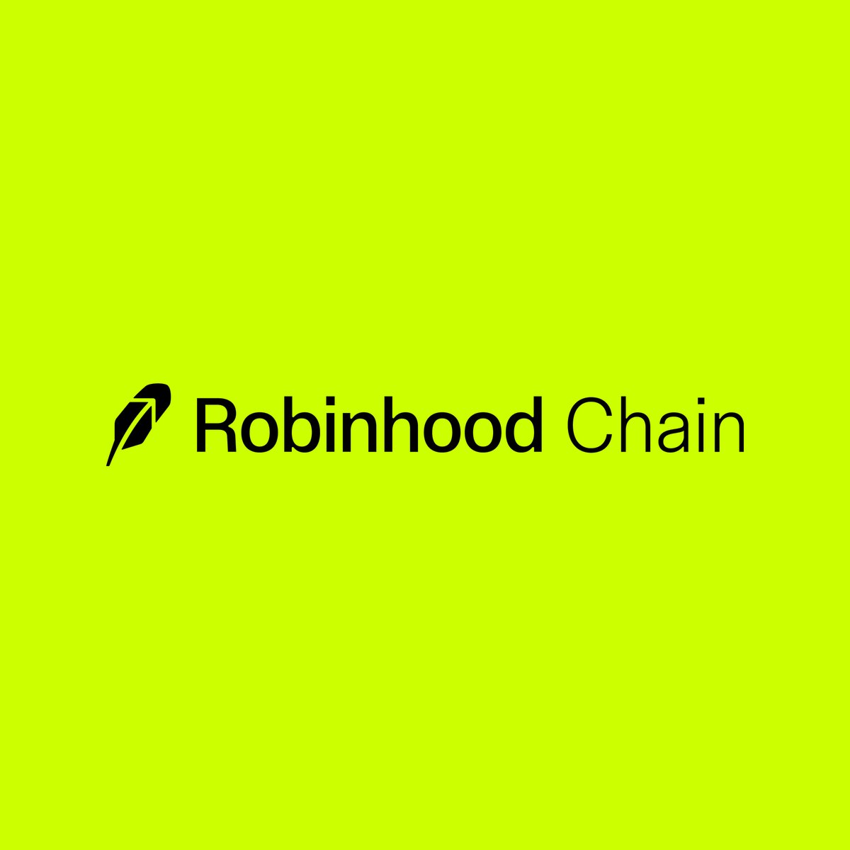 Robinhood Chain logo with feather icon on a neon green background.