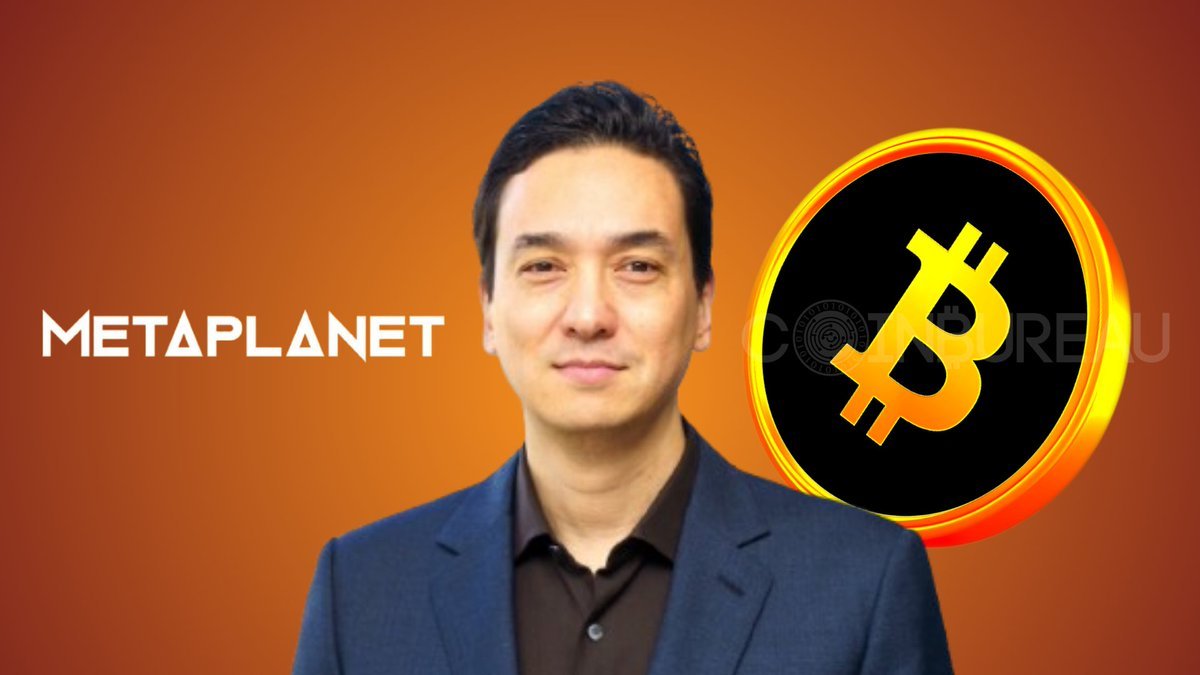 Metaplanet CEO Simon Gerovich pictured next to the Metaplanet company name and a gold Bitcoin graphic.