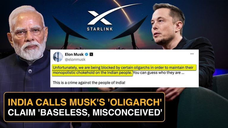 Graphic showing Narendra Modi, Elon Musk, the Starlink logo, and Elon Musk's social media post regarding Starlink in India.