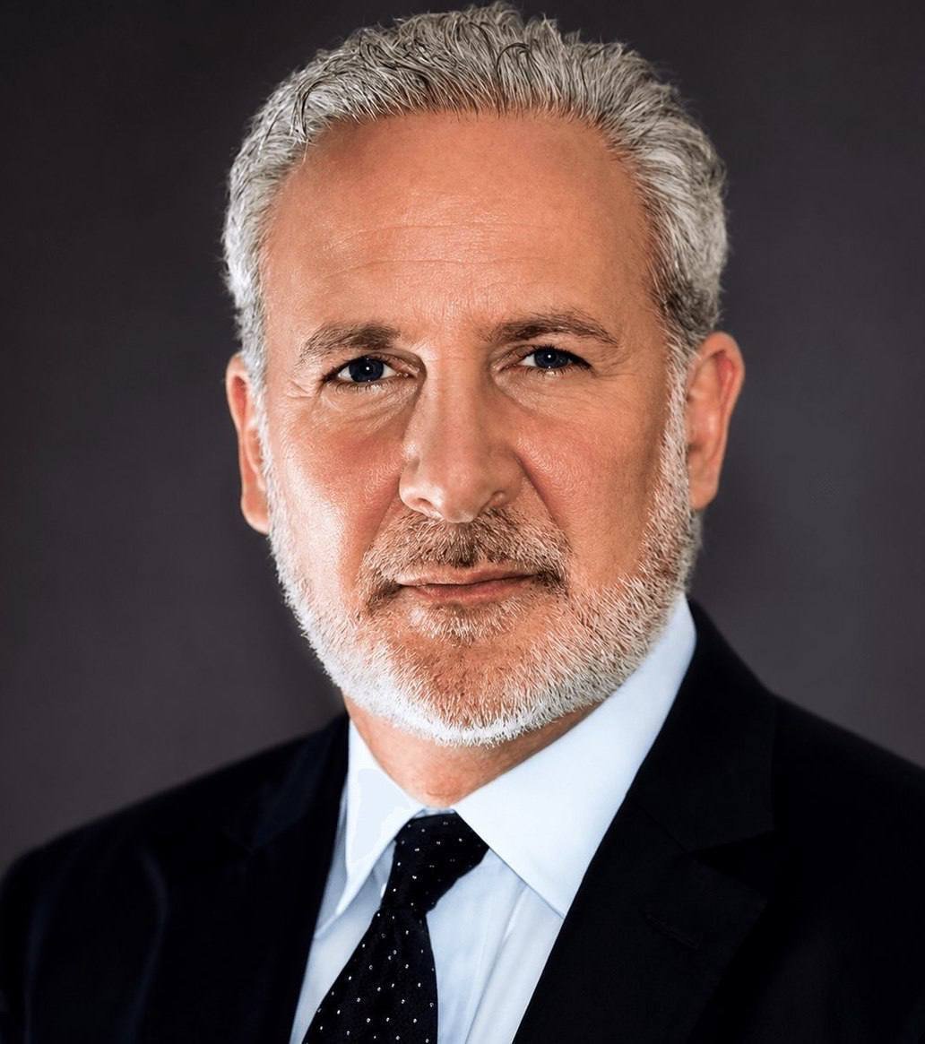 Portrait of Peter Schiff in a suit and tie against a dark background.
